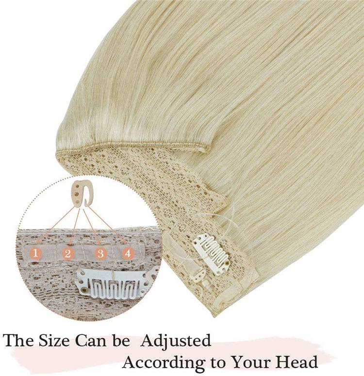 FH #60 platinum blonde real human hair extensions halo hair extensions