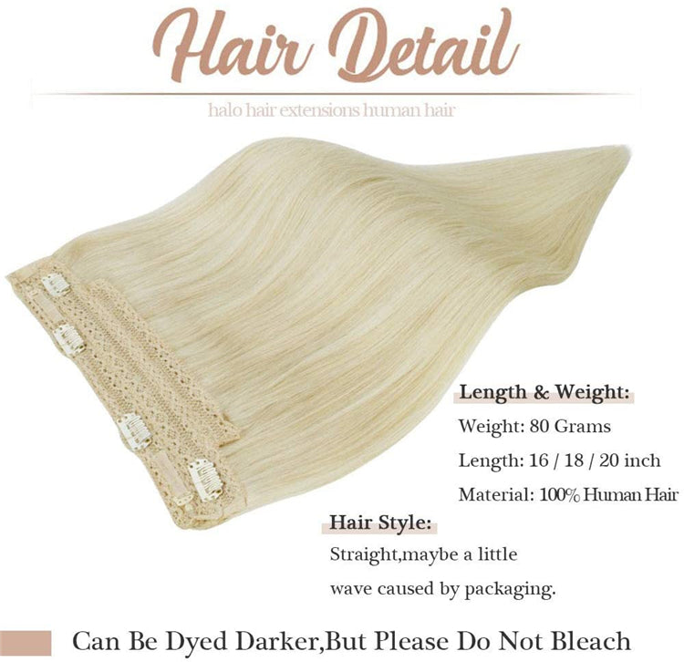 FH #60 platinum blonde real human hair extensions halo hair extensions