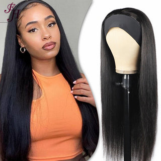 FH no lace glueness human hair wig natural black straight headband wig