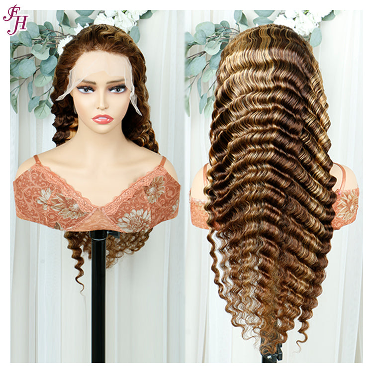 FH 13x4x4 highlight deep wave human hair lace frontal wig