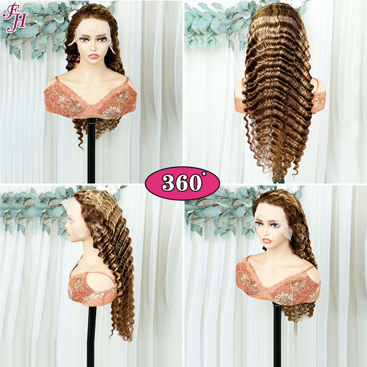 FH 13x4x4 highlight deep wave human hair lace frontal wig