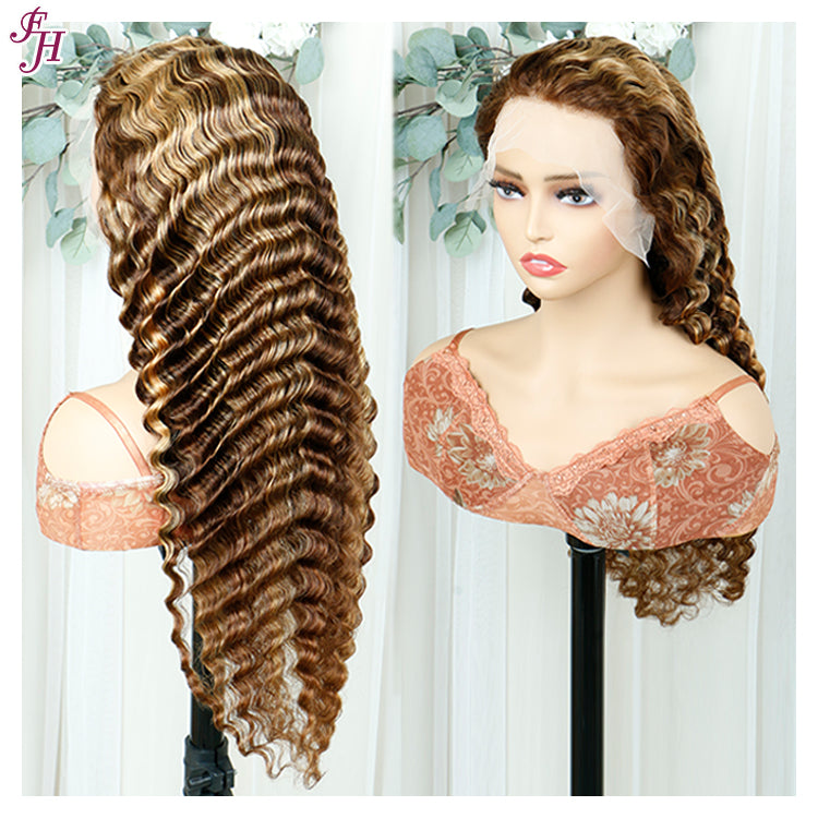 FH 13x4x4 highlight deep wave human hair lace frontal wig