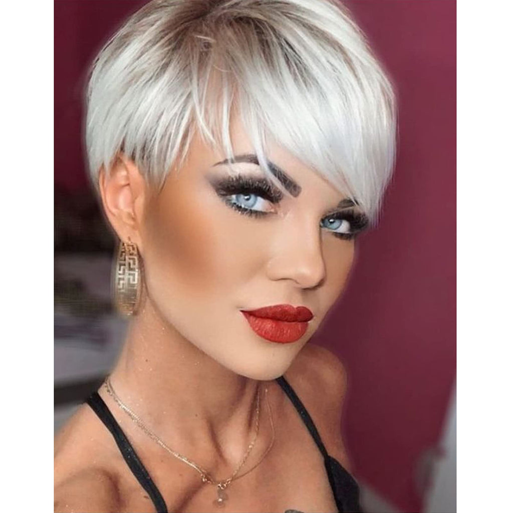Creamily Short Blonde Wigs Natural Straight Pixie Cut Wigs 343