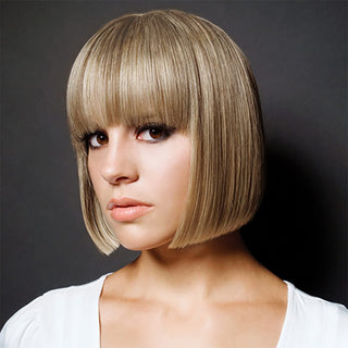 Creamily Strawberry Blonde Short Bob Wigs with Flat Bangs 454