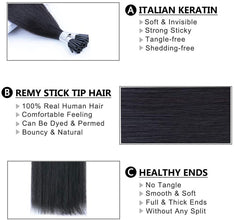 FH fast delivery natural black human hair i tip hair extensions