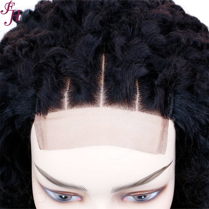 FH natural black raw virgin human hair wig kinky curly 4x4 13x4 transparent lace frontal wig