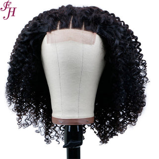 FH natural black raw virgin human hair wig kinky curly 4x4 13x4 transparent lace frontal wig