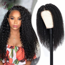 Load image into Gallery viewer, FH natural black raw virgin human hair wig kinky curly 4x4 13x4 transparent lace frontal wig