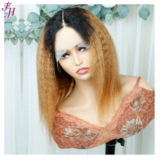 FH kinky straight T part bob wig 1B&30 human hair wig