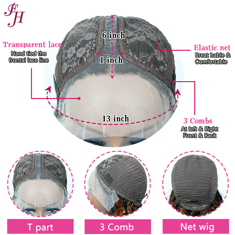 FH kinky straight T part bob wig 1B&30 human hair wig