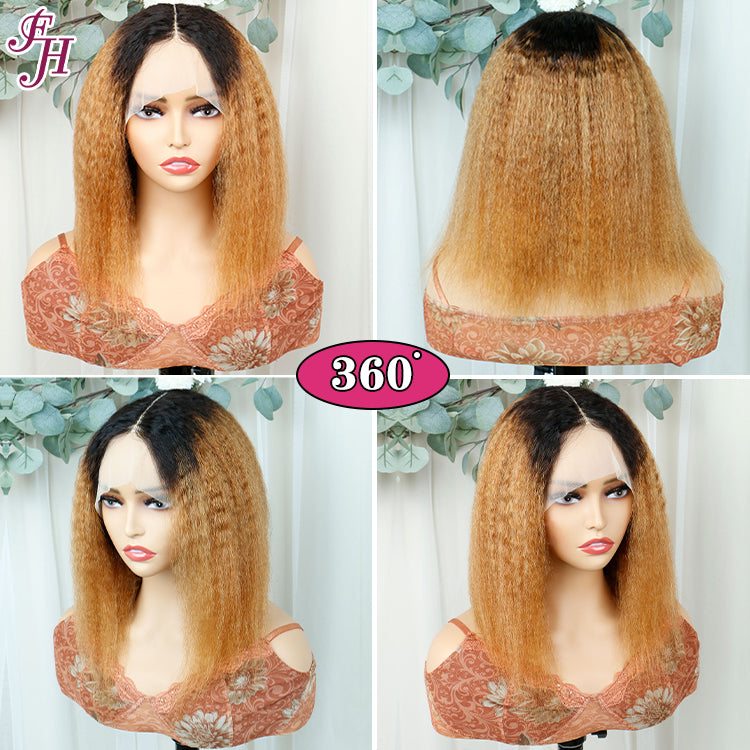 FH kinky straight T part bob wig 1B&30 human hair wig