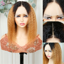 Load image into Gallery viewer, FH kinky straight T part bob wig 1B&amp;30 human hair wig