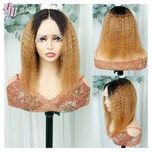Load image into Gallery viewer, FH kinky straight T part bob wig 1B&amp;30 human hair wig