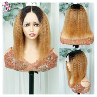 FH kinky straight T part bob wig 1B&30 human hair wig