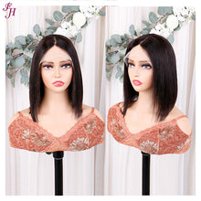 FH natural black short bob lace frontal human hair wig