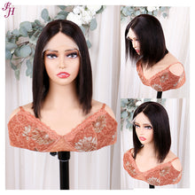 FH natural black short bob lace frontal human hair wig