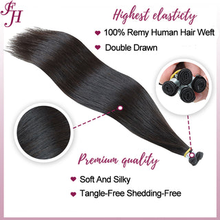 FH natural black hand-tied weft 4 pieces human hair extensions in stock