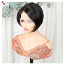 FH T part lace closure natural black pixie human hair wig