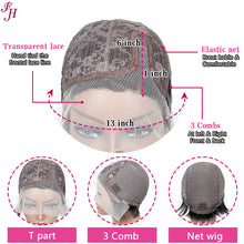 FH T part lace closure natural black pixie human hair wig