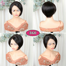 FH T part lace closure natural black pixie human hair wig