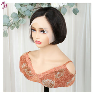 FH beautiful black short hair lace frontal human hair wig