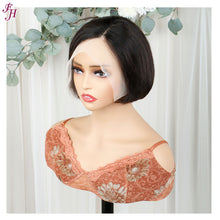 FH beautiful black short hair lace frontal human hair wig
