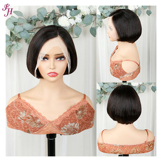 FH beautiful black short hair lace frontal human hair wig