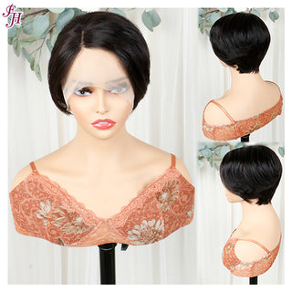 FH wholesale type 1 black color human hair wig lace pixie wig