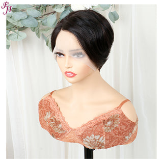 FH wholesale type 1 black color human hair wig lace pixie wig