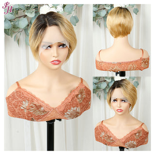 FH ombre color human hair lace frontal short pixie wig