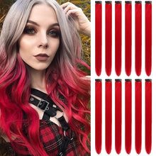 Load image into Gallery viewer, FH high resistant red color 6 pcs clip in hair extensions synthetic hair fibers