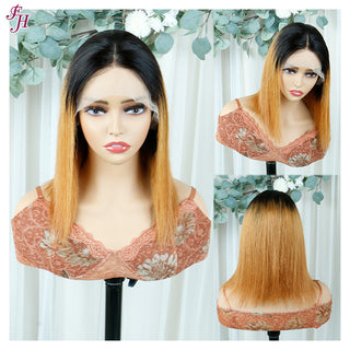 FH ombre black 1B&27 short bob lace wig human hair wig