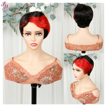 FH machine made human hai wig 1B&Bug pixie hair wig
