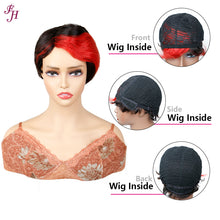 FH machine made human hai wig 1B&Bug pixie hair wig