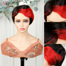 FH machine made human hai wig 1B&Bug pixie hair wig