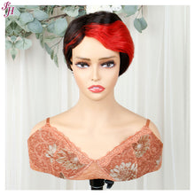 FH machine made human hai wig 1B&Bug pixie hair wig