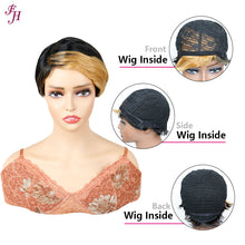 Load image into Gallery viewer, FH short pixie 1B&amp;27 machine made human hair wig