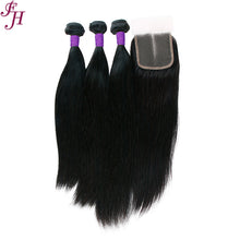 FH three straight human hair bundles with one 4x4 closure
