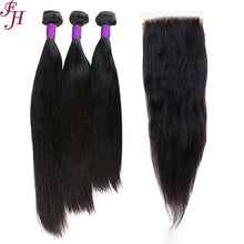 Load image into Gallery viewer, FH three straight hair bundles with 5x5 lace closure
