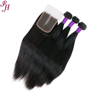 FH three straight human hair bundles with one 4x4 closure