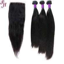 Load image into Gallery viewer, FH three straight hair bundles with 5x5 lace closure