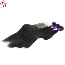Load image into Gallery viewer, FH three straight human hair bundles with one 4x4 closure