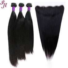 Load image into Gallery viewer, FH three straight human hair bundles with one 13x4 lace frontal