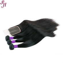 Load image into Gallery viewer, FH three straight human hair bundles with one 4x4 closure