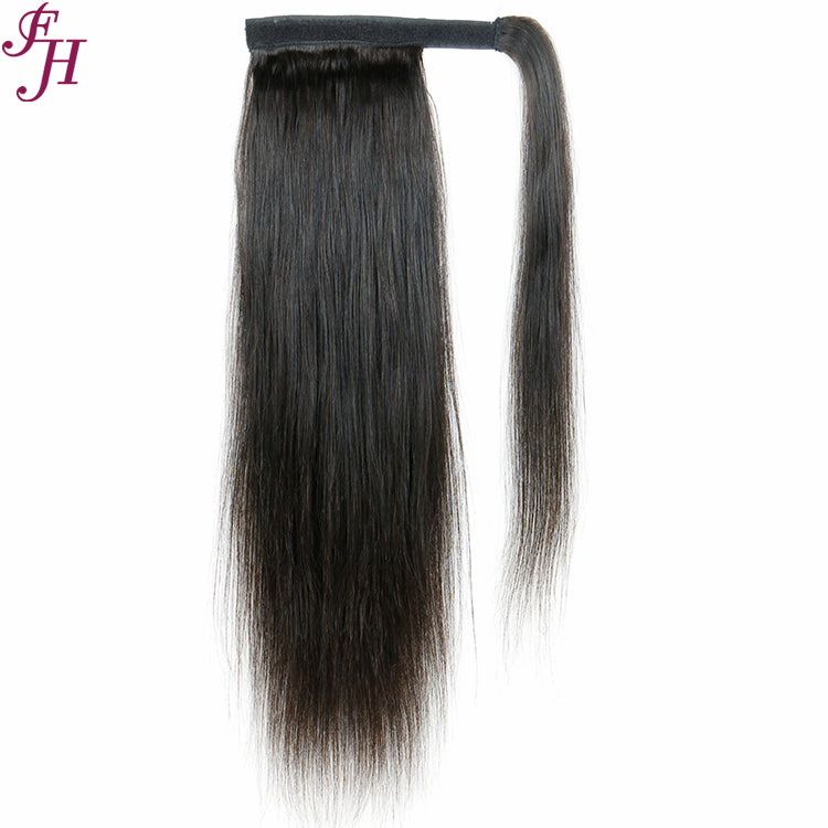 FH 100% virgin human hair black straight velcro ponytail
