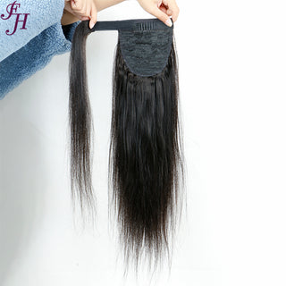 FH 100% virgin human hair black straight velcro ponytail