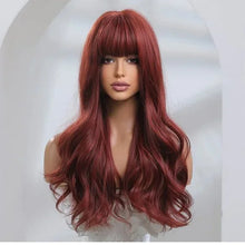 FHTK P13975 wine red long wavy bang synthetic wig