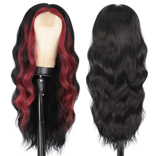 FH P14123 new arrival black and red long wavy synthetic wig