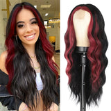 FH P14123 new arrival black and red long wavy synthetic wig