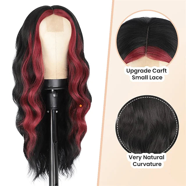 FH P14123 new arrival black and red long wavy synthetic wig